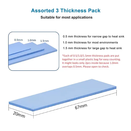 Miniatura 3 de Paquete de 12 almohadillas de silicona conductoras térmicas, suaves, seguras y fáciles de aplicar para SSD CPU, GPU, LED, chipset, enfriamiento, azul