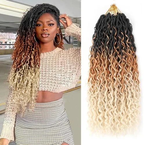 Miniatura 10 de Aipin Goddess Cabello de Ganchillo de 18 Pulgadas Boho River Locs Hippie Locs Ondulado de Ganchillo Con Cabello Rizado en el Medio y Extremos 613