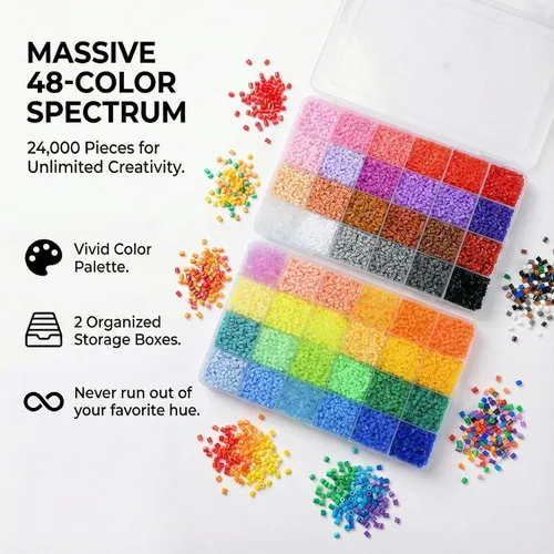Miniatura 3 de LIHAO Kit de mini cuentas de fusible de 2.6mm para manualidades, 24000 piezas, 48 colores, kit de cuentas de fusible multicolor para planchar