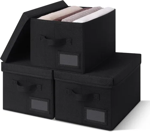 Miniatura 19 de GRANNY SAYS Cajas de tela con tapas, contenedores de almacenamiento con asas, contenedores de estante para organizar, cajas de almacenamiento extra