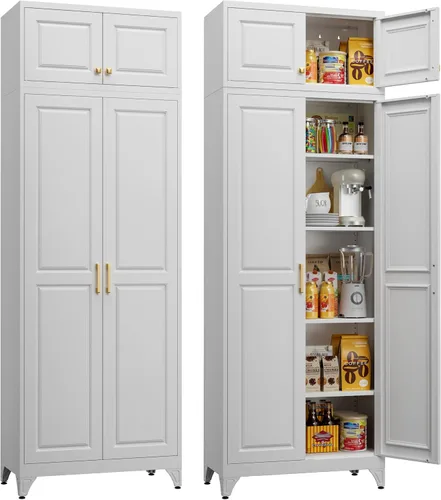Miniatura 14 de Armario de almacenamiento de metal con puertas, gabinetes de almacenamiento de cocina pequeños, gabinete de pared blanco, gabinete de oficina