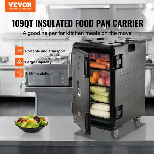 Miniatura 2 de VEVOR Portador de bandejas de alimentos aislado, Caja caliente de 127 Qt para catering, Portador de caja de alimentos LLDPE con hebillas dobles