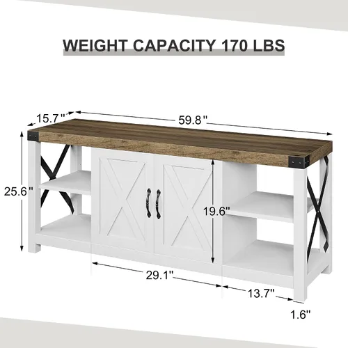 Miniatura 2 de IDEALHOUSE Soporte de TV blanco de 59 pulgadas para TV de hasta 65 pulgadas, gabinete de TV de madera de granja, centro de entretenimiento