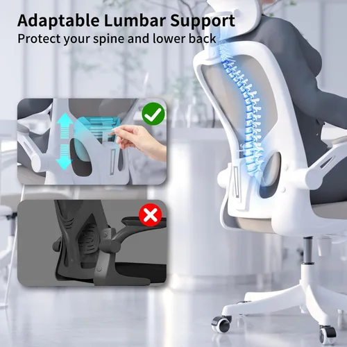 Miniatura 5 de Monhey Silla de oficina ergonómica con soporte lumbar, reposacabezas y brazos abatibles, altura ajustable, mecedora, giratoria, multiángulo de 90° a