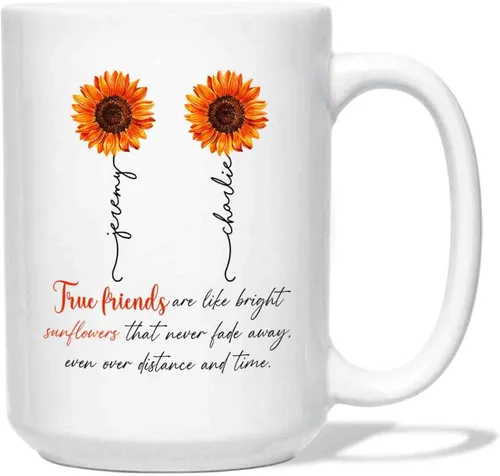 Miniatura 17 de Taza de café personalizada con diseño de flores con texto en inglés "If Friends Were Flowers I'd Pick You", taza de café de 11 onzas, 15 onzas