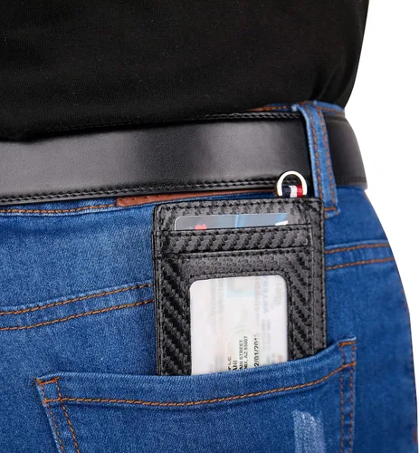 Miniatura 3 de Billetera delgada minimalista con bolsillo frontal, bloqueo RFID de viaje, billetera delgada de cuero, tarjetero para tarjetas de crédito