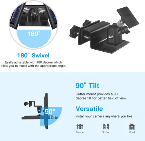 Miniatura 2 de Soporte de canalón para panel solar de anillo, soporte de panel solar OkeMeeo compatible con panel solar Arlo, Eufy, Reolink para una máxima negro