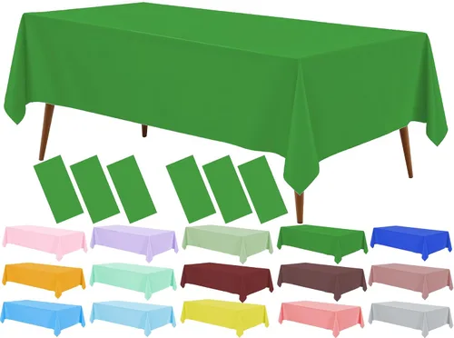 Miniatura 13 de Mantel de plástico verde frutal (paquete de 2), 54 x 108 pulgadas, cubierta de mesa para mesa rectangular, manteles desechables verde manzana