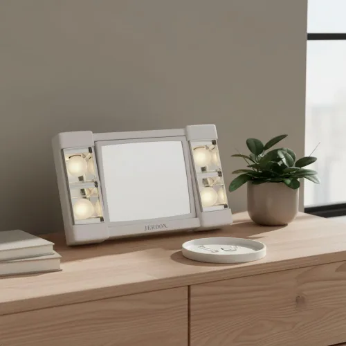 Miniatura 6 de JERDON Espejo de maquillaje de dos caras con luces, espejo de tocador con aumento 3X e iluminación sin deslumbramiento, base blanca, modelo J1010