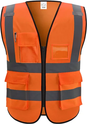 Miniatura 7 de XIAKE Chaleco de seguridad reflectante de alta visibilidad con 5 bolsillos para hombres y mujeres, chaleco de construcción de trabajo Amarillo