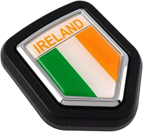 Bandera irlandesa de Irlanda para coche, camión, escudo negro, parrilla, emblema cromado, 2.6 x 3.1 pulgadas