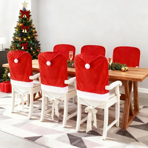 Miniatura 8 de Juego de 4 Fundas para Sillas de Cocina de Navidad, Fundas Elásticas Estirativas para Sillas de Comedor, Decoración Navideña Festiva para la Cocina
