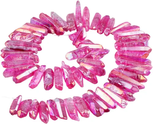 Miniatura 17 de Nupuyai Puntos de cristal de cuarzo de roca natural para hacer joyas, cuentas de piedra graduada perforadas con revestimiento de titanio, cuentas
