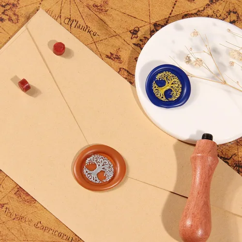 Miniatura 3 de Sello de cera con diseño de árbol de la vida, diseño vintage de runa vegvisir, cabeza de latón con mango de madera para sobres, álbum de fotos