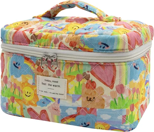 Miniatura 49 de Gosect Bolsa de maquillaje grande, bonita bolsa de cosméticos para mujeres y niñas, bolsa de aseo estética de coqueta floral, bolsa organizadora