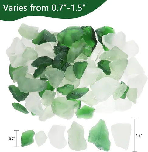 Miniatura 6 de Piedras preciosas de vidrio verde esmeralda de 10 libras, canicas de vidrio plano y vidrio esmerilado mezclado con verde, ideal para acuarios