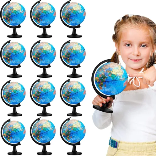 Meooeck 12 globos del mundo con soporte de 4.6 pulgadas, globo geográfico del mundo a granel para niños, estudiantes, aprendizaje educativo, aula,