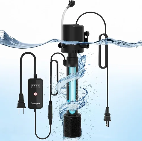 Filtro de agua verde acuario, luz U-V con bomba de agua sumergible, filtro U-V con aireación y salida de agua doble, temporizador de 4 velocidades,