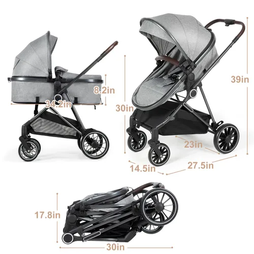 Miniatura 7 de Cochecito de bebé 2 en 1 con modo moisés – Cochecito plegable para recién nacidos con asiento reversible – para niños pequeños de 0 a 36 meses