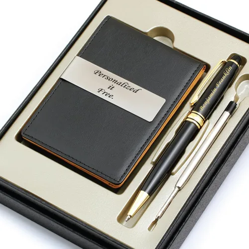 Juego de regalo personalizado con bolígrafo grabado y billetera con clip para dinero, bolígrafo personalizado con recarga, caja de regalo de lujo