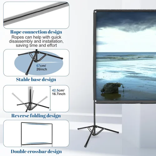 Miniatura 6 de Pantalla de proyector para exteriores con soporte, pantalla de proyector portátil de 120 pulgadas, pantalla de proyección para interiores