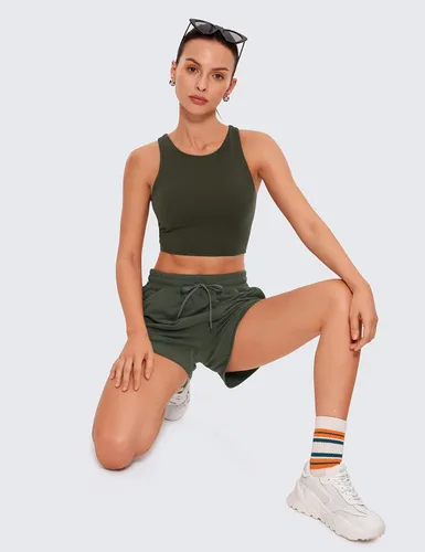 Miniatura 3 de CRZ YOGA Butterluxe - Brasier deportivo de cuello alto y espalda cruzada para mujer, camiseta corta acolchada para entrenamiento con brasier