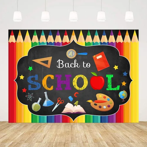 Telón de fondo de regreso a clases de 8 x 6 pies para fotografía, lápices de colores, decoraciones de pizarra de tiza con fondo de fotos de estrella