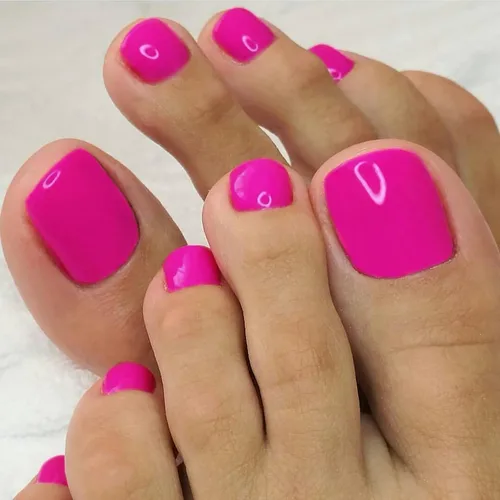 Artquee Uñas postizas de color rosa intenso, uñas postizas brillantes a presión en los dedos, uñas cortas cuadradas en forma de dedo del pie, lindas