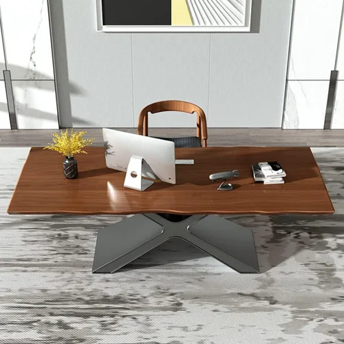 Miniatura 5 de Escritorio moderno de madera maciza para computadora de oficina, 2.0 in de grosor, mesa de estudio, mesa de estudio, soporte de metal robusto