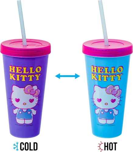 Miniatura 8 de Silver Buffalo Sanrio Hello Kitty Summertime Gardening - Paquete de 4 vasos de plástico que cambian de color, incluye tapa y pajilla, 24 onzas