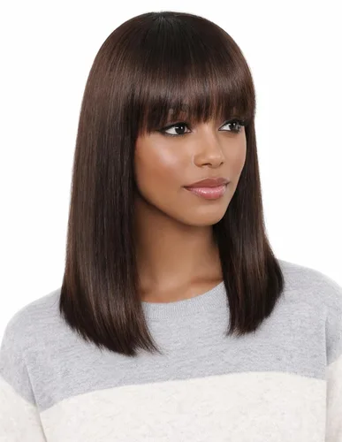 Miniatura 24 de Peluca de cabello humano lacio rubio 613 de 15 pulgadas con flequillo, sin pegamento, sin encaje frontal, Yaki Bob para mujer
