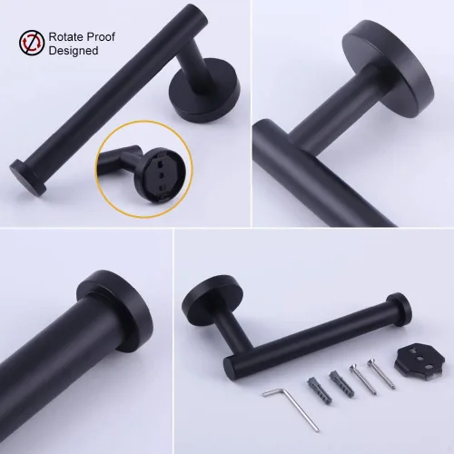 Miniatura 7 de GERZWY Juego de accesorios de baño de 2 piezas, anillo de toalla negro y soporte de papel higiénico SUS 304 de acero inoxidable montado en la pared