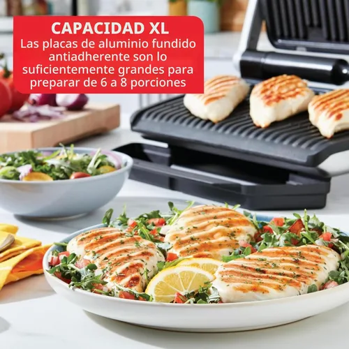Miniatura 3 de T-Fal OptiGrill - Parrilla eléctrica XL de acero inoxidable, 6 porciones, 9 modos de cocción automáticos inteligentes, prensa Panini, 1800 vatios