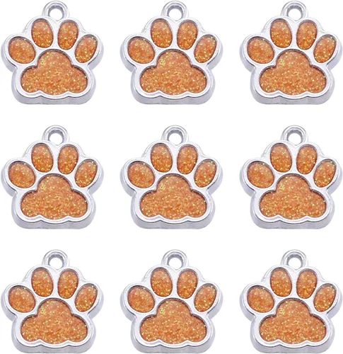 Miniatura 15 de FASHEWELRY Colgantes con estampado de pata, llavero de pata de perro, colgante de huella de animal con purpurina en polvo, aleación de esmalte