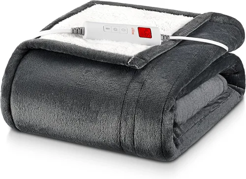 SAFER Manta térmica eléctrica con panel de control LCD, 6 niveles de calefacción y 10 ajustes de temporizador, apagado automático, lavable a