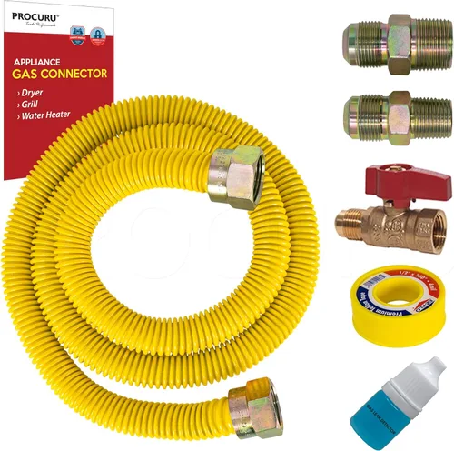 Miniatura 10 de PROCURU Kit de conector de gas flexible universal de 1/2 pulgada de diámetro exterior x 72 pulgadas (6 pies), tubo de suministro de gas de acero
