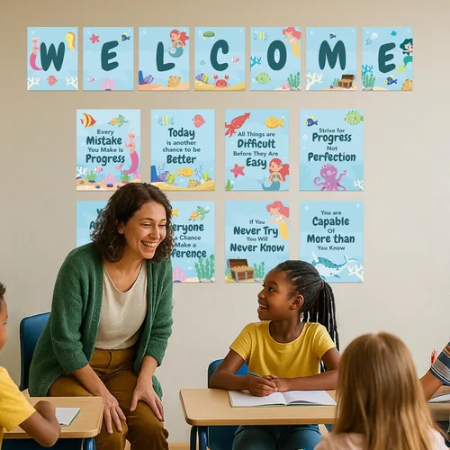 Miniatura 9 de Decorably 15 carteles inspiradores laminados mate para la escuela, pasillos, tablones de anuncios