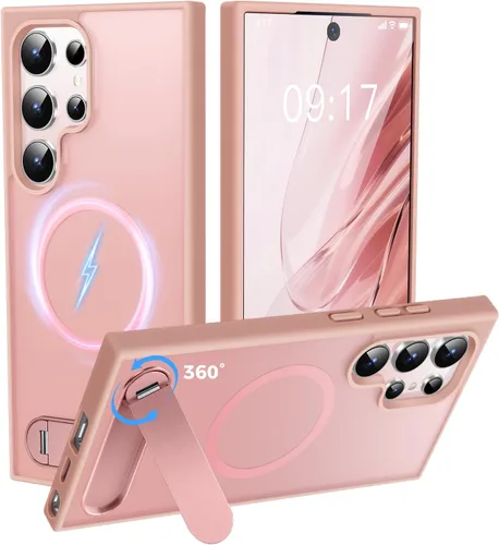 Miniatura 12 de Reukdnv Funda magnética para Galaxy S24 Ultra con soporte de metal duradero, protección contra caídas de grado militar, compatible con MagSafe
