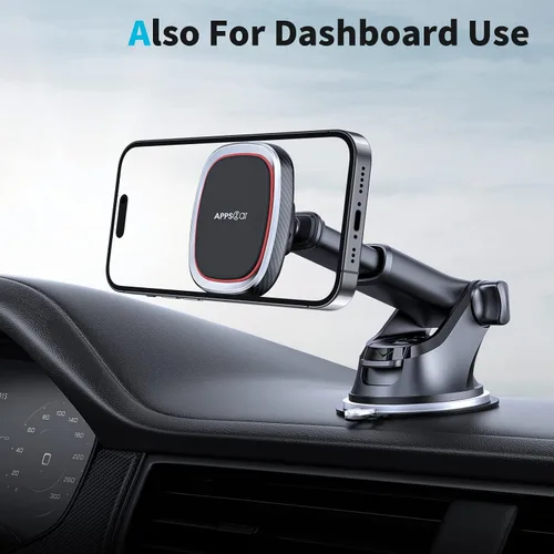 Miniatura 8 de APPS2Car Soporte magnético para teléfono, con ventosa para parabrisas de tablero de instrumentos con 6 imanes fuertes, brazo telescópico ajustable
