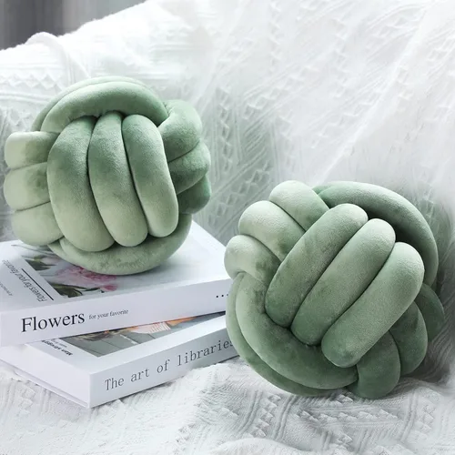 Miniatura 14 de Namalu 2 piezas de almohada bola de nudo suave, cojines decorativos redondos anudados, almohadas de bola rellenas hechas a mano para dormitorio