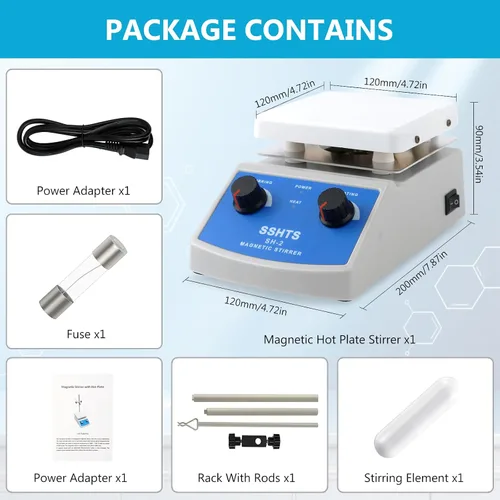 Miniatura 5 de Agitador Magnético Placa Caliente con Barra de Agitación 100 a 2000rpm Agitador Magnético de Placa Caliente 180W Potencia de Calentamiento Máx 520℉