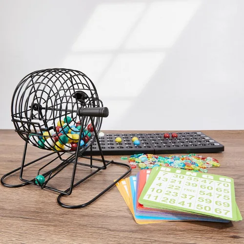 Miniatura 6 de Juego de bingo, incluye jaula de rueda de bingo, 75 bolas de bingo de colores, 50 tarjetas de bingo, 300 fichas de bingo coloridas, tablero maestro