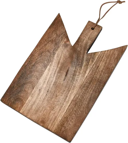 Miniatura 7 de Main + Mesa Tabla de cortar de madera geométrica con corbata de cuero Añejado oscuro