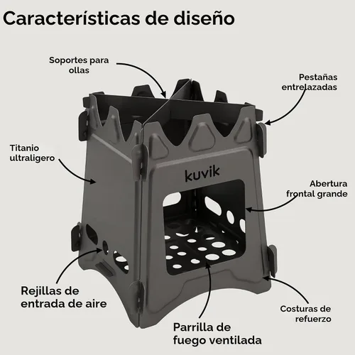 Miniatura 3 de Estufa de leña de titanio Kuvik - Estufa ultraligera y compacta para mochileros, camping y supervivencia