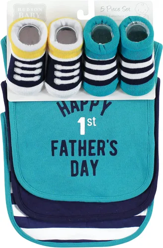 Miniatura 158 de Hudson Baby Conjunto de babero y calcetines unisex de algodón para bebé