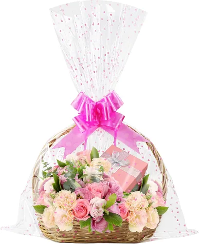Miniatura 10 de Yotelab Bolsas grandes de celofán, envoltura de celofán de corazón blanco para cesta de regalo, 22 x 33 pulgadas, 10