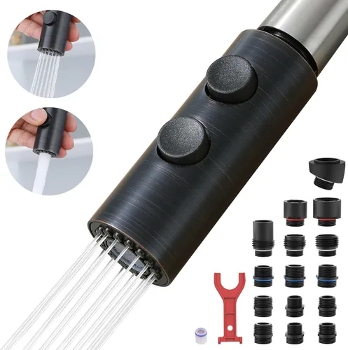 Miniatura 12 de TIORIY Reemplazo de cabezal de grifo de fregadero de cocina de metal, cabezal rociador de grifo de cocina cromado con 10 adaptadores, boquilla Cromo