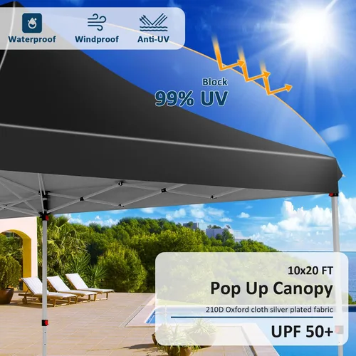 Miniatura 3 de COBIZI Tienda de campaña desplegable de 10 x 20 pies con 6 paredes laterales extraíbles, toldo comercial fácil de instalar, impermeable y gazebo