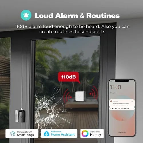 Miniatura 4 de THIRDREALITY Sensor de vibración inteligente con alarma de 110 dB, requiere concentrador Zigbee, sensibilidad ajustable, funciona con SmartThings