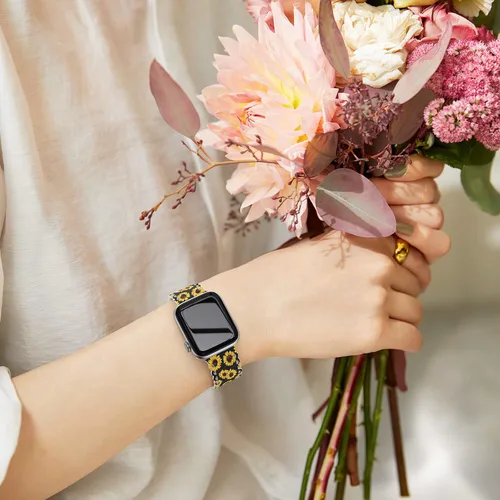 Miniatura 6 de Compatible con Apple Watch Banda de 41mm 40mm 38mm 49mm 45mm 44mm 42mm para Mujeres, Correas Deportivas de Silicona Suave con Impresiones de Girasol